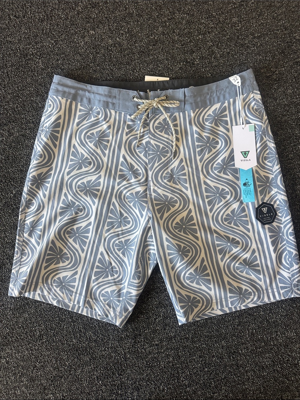 VISSLA Light Blue Geo Wave Swim Shorts